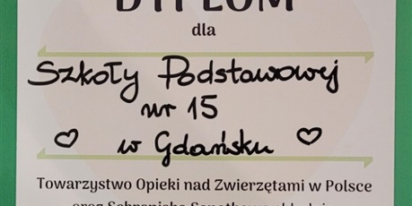 Powiększ grafikę: Podziękowanie dla społeczności SP15 w Gdańsku za udział  w akcji